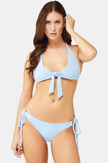 Buy Secrets By ZeroKaata Solid Ribbed Bikini Set - Blue